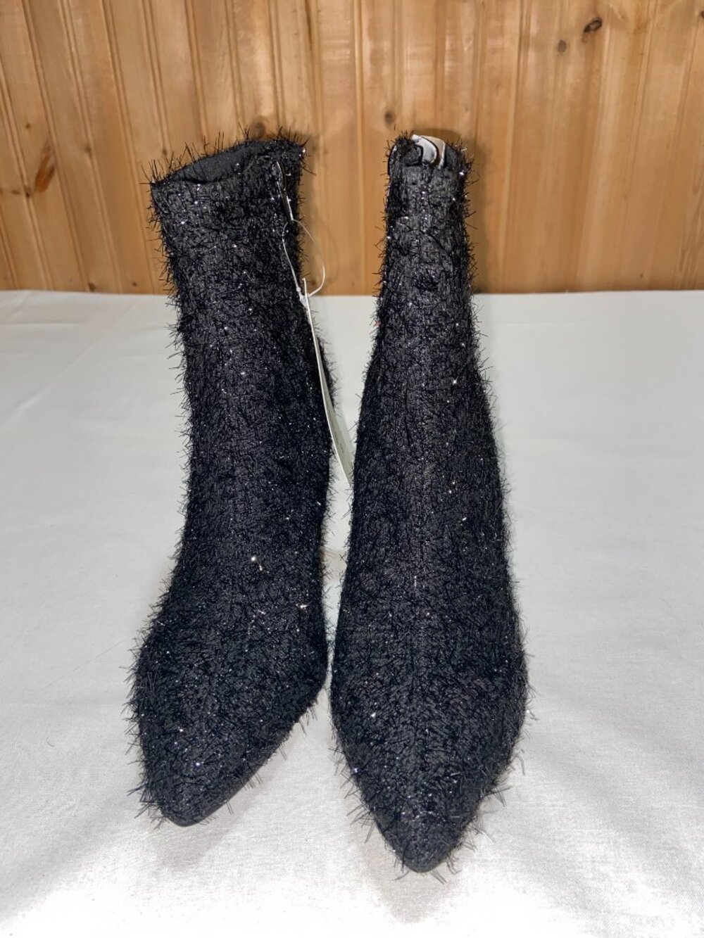 No Boundaries Black Heeled Tinsel Booties Pointed Toe Size 8